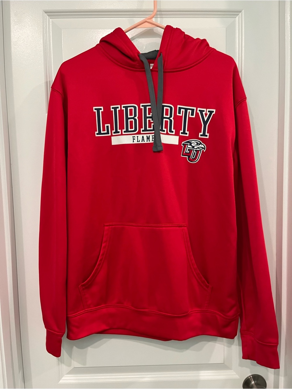 Pro Edge Red Liberty university Hoodie with Gray Accents and Collegiate Print